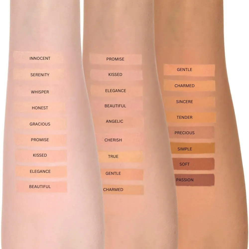 Mineral Foundation shade swatches on three skin tones